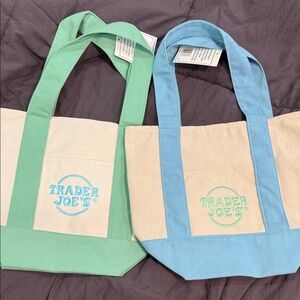 Trader Joe's Canvas Mini Tote Bag - Mint Green or Sky Blue